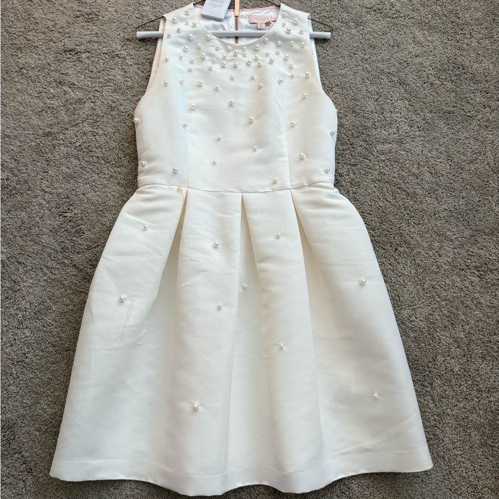 Ted Baker Cream Pearl-Embellished Kids Dress
